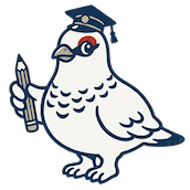 Raicho app icon: a ptarmigan wearing a graduate cap and holding a pencil